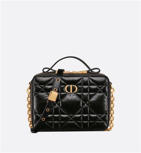 Dior Caro Box Bag Black Quilted Macrocannage Calfskin .